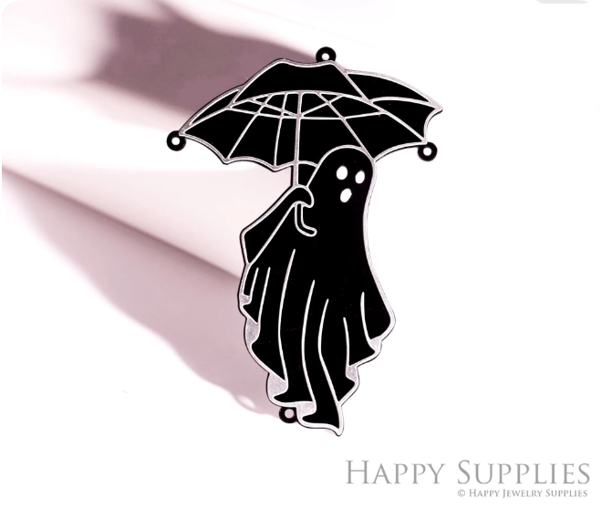 2pcs Big Black Rainbow Halloween Charm, Stainless Steel Charm, Black Ghost Skull Pendant, Ghost Connector, Umbrella DIY Suncatchers (Q013)