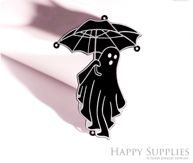 2pcs Big Black Rainbow Halloween Charm, Stainless Steel Charm, Black Ghost Skull Pendant, Ghost Connector, Umbrella DIY Suncatchers (Q013)