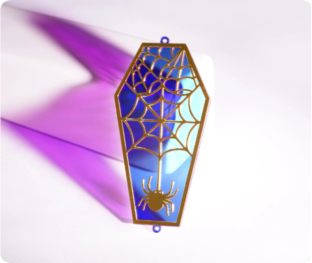 2pcs Rainbow Halloween Charm, Brass Coffin Charm, Iridescent Ghost Skull Pendant, Spider Web Connector, DIY Jewelry Making Supplie (Q015)