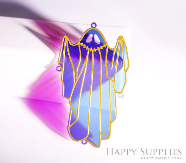 2pcs Big Rainbow Halloween Charm, Brass Prism Charm, Iridescent Skull Light Catcher, Ghost for DIY Suncatchers, Window Hanging Decor (Q07)