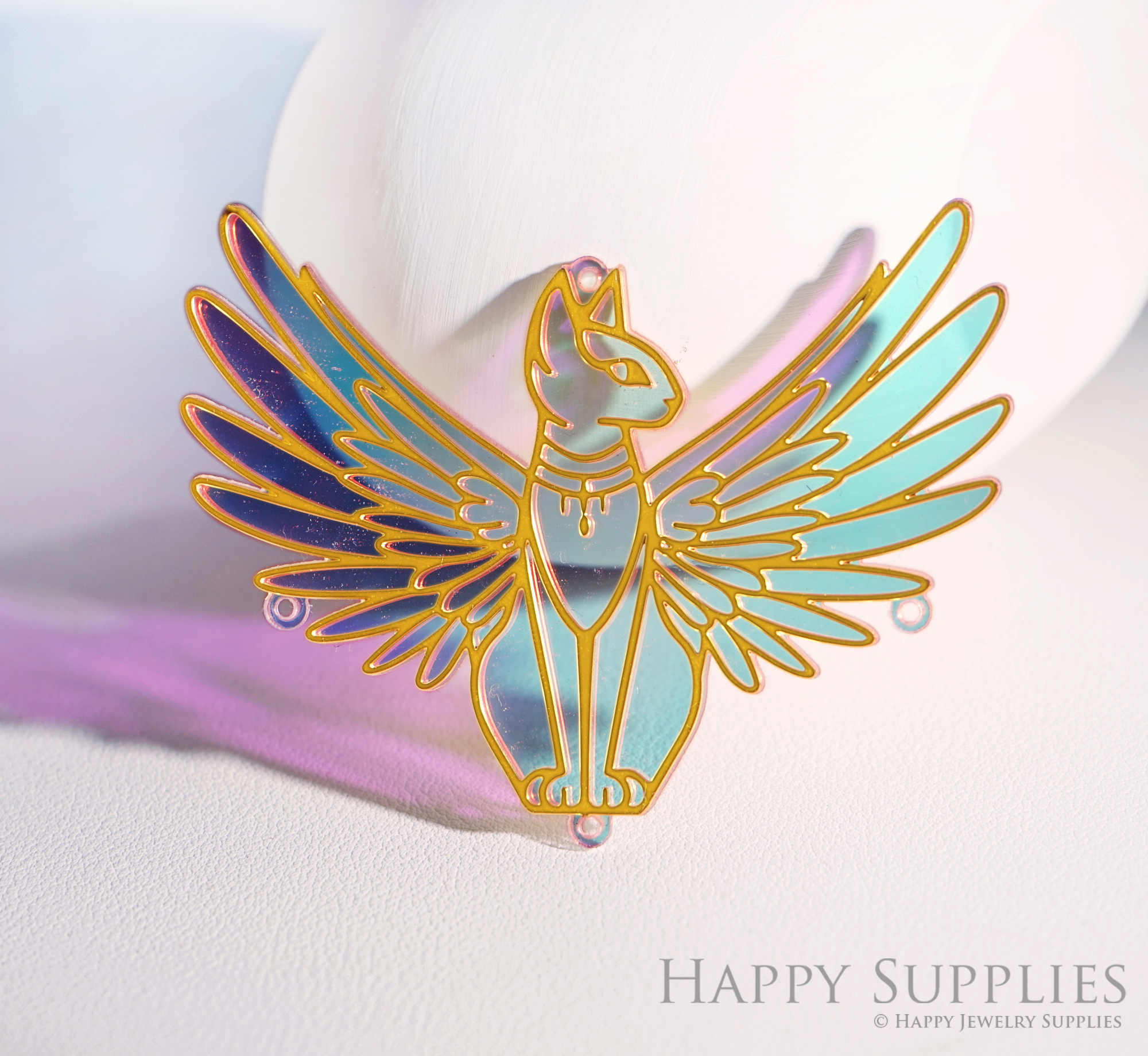 2pcs Big Rainbow Egyptian Cat Charm, Brass Prism Charm, Iridescent Light Catcher, AB Aurora Borealis Prism Rainbow, Cat DIY Suncatchers (Q016)