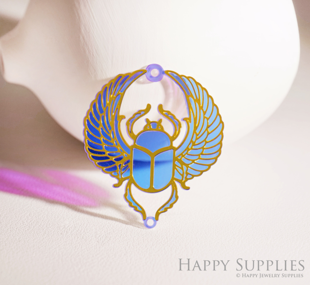 2pcs Rainbow Beetle Charm, Brass Prism Charm, Iridescent Beetle blossom Pendant, Bee Connector, Sun catcher, DIY Jewelry Making Supplie (Q1060)