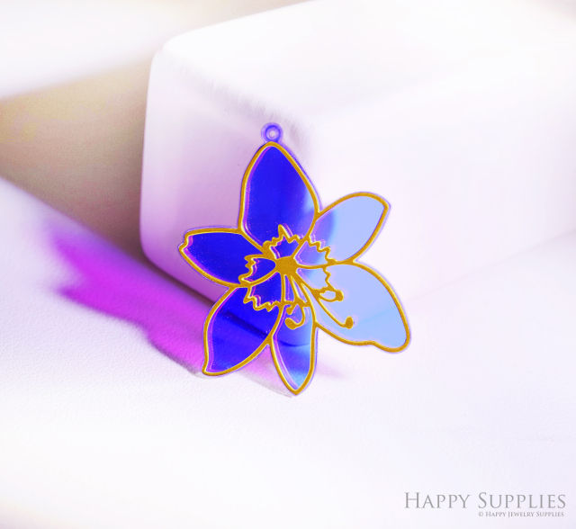 2pcs Rainbow Flowers Charm, Brass Prism Charm, Iridescent Cherry blossom Pendant, Sun catcher Connector, DIY Jewelry Making Supplie (Q2320)