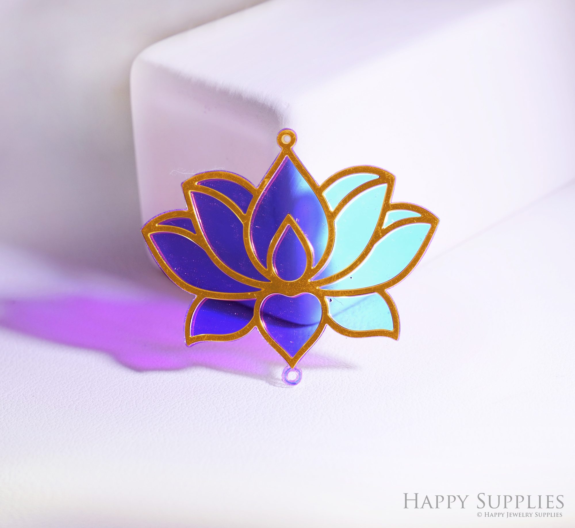 2pcs Rainbow Lotus Charm,Brass Prism Charm,Iridescent Lotus Pendant,Namaste Meditation Yoga Connector,DIY Jewelry Making Supplie - 2 holes(Q2721)
