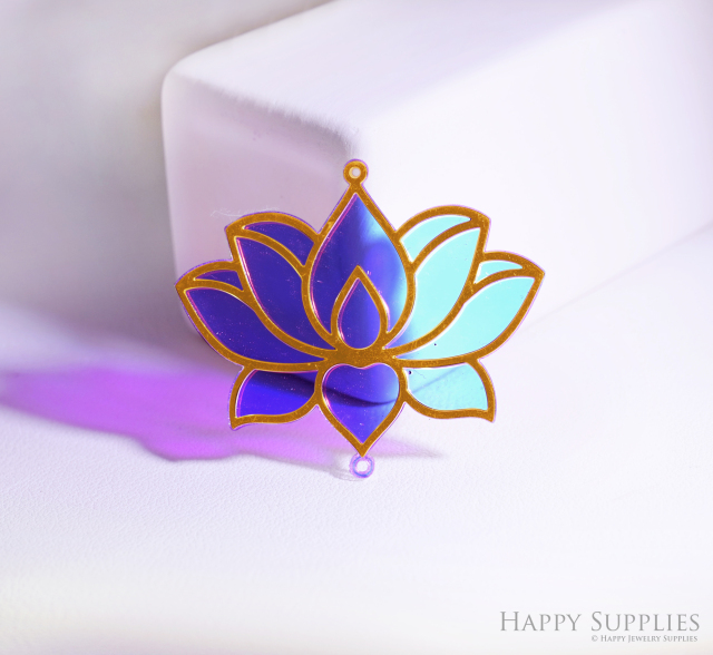 2pcs Rainbow Lotus Charm,Brass Prism Charm,Iridescent Lotus Pendant,Namaste Meditation Yoga Connector,DIY Jewelry Making Supplie - 2 holes(Q2721)