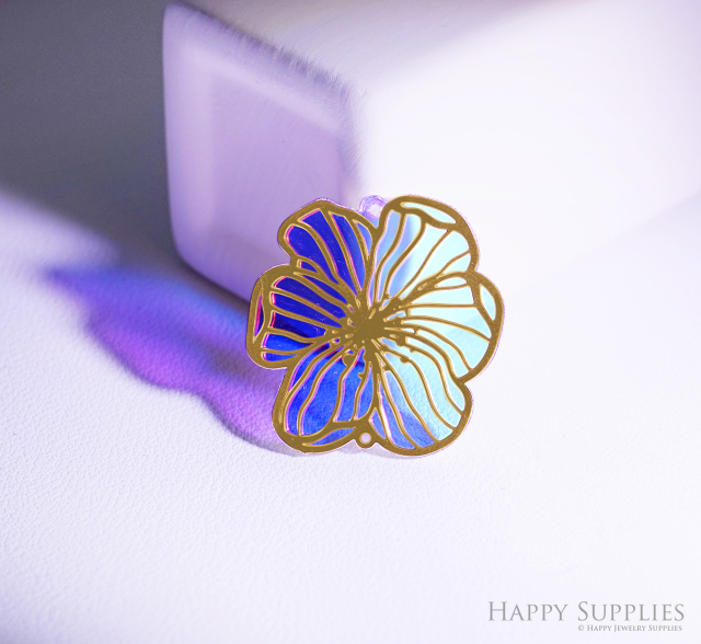 2pcs Rainbow Flowers Charm, Brass Prism Charm,Iridescent Rose Pendant, Cosmos, Sun catcher Connector, DIY Jewelry Making Supplie -2 holes(Q2063)