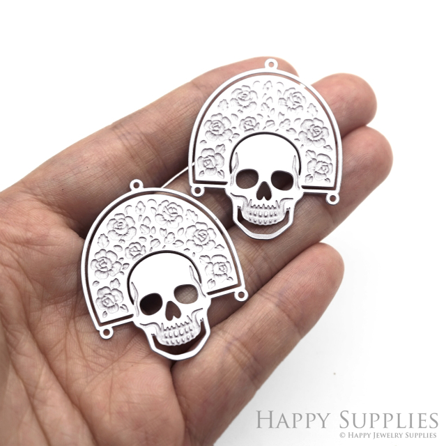 Corroded Stainless Steel Jewelry Charms, Skull Brass Charms, Earring Charms, Etched Silver Jewelry Pendants, Etched Brass Jewelry Findings, Jewelry Wholesale (SSB1105)