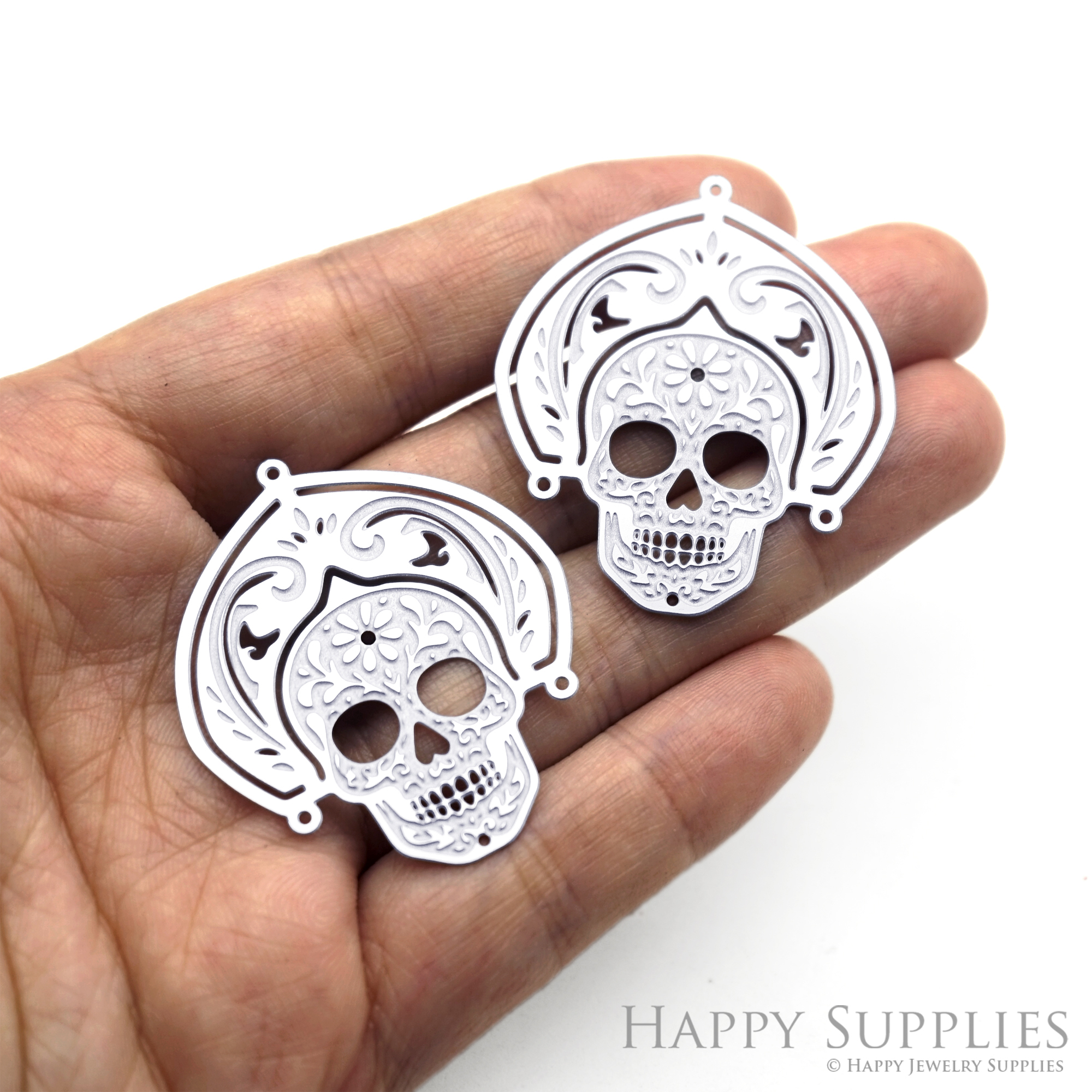 Corroded Stainless Steel Jewelry Charms, Skull Brass Charms, Earring Charms, Etched Silver Jewelry Pendants, Etched Brass Jewelry Findings, Jewelry Wholesale (SSB1103)