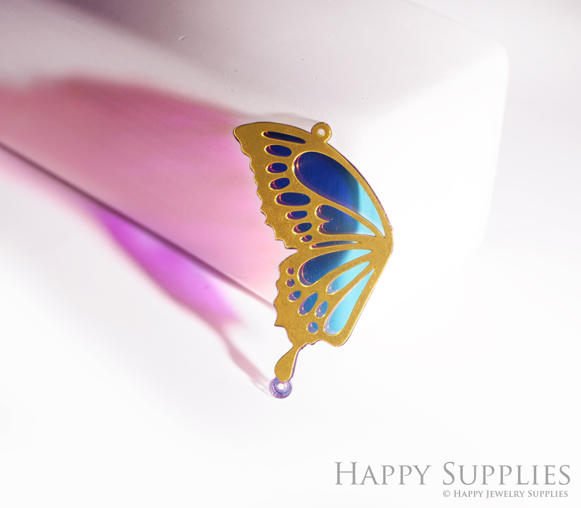 2pcs Big Rainbow Butterfly Wings Charm,Brass Prism Charm, Iridescent Moth Light Catcher, Wings for DIY Suncatchers, Window Hanging Decor (Q1254)