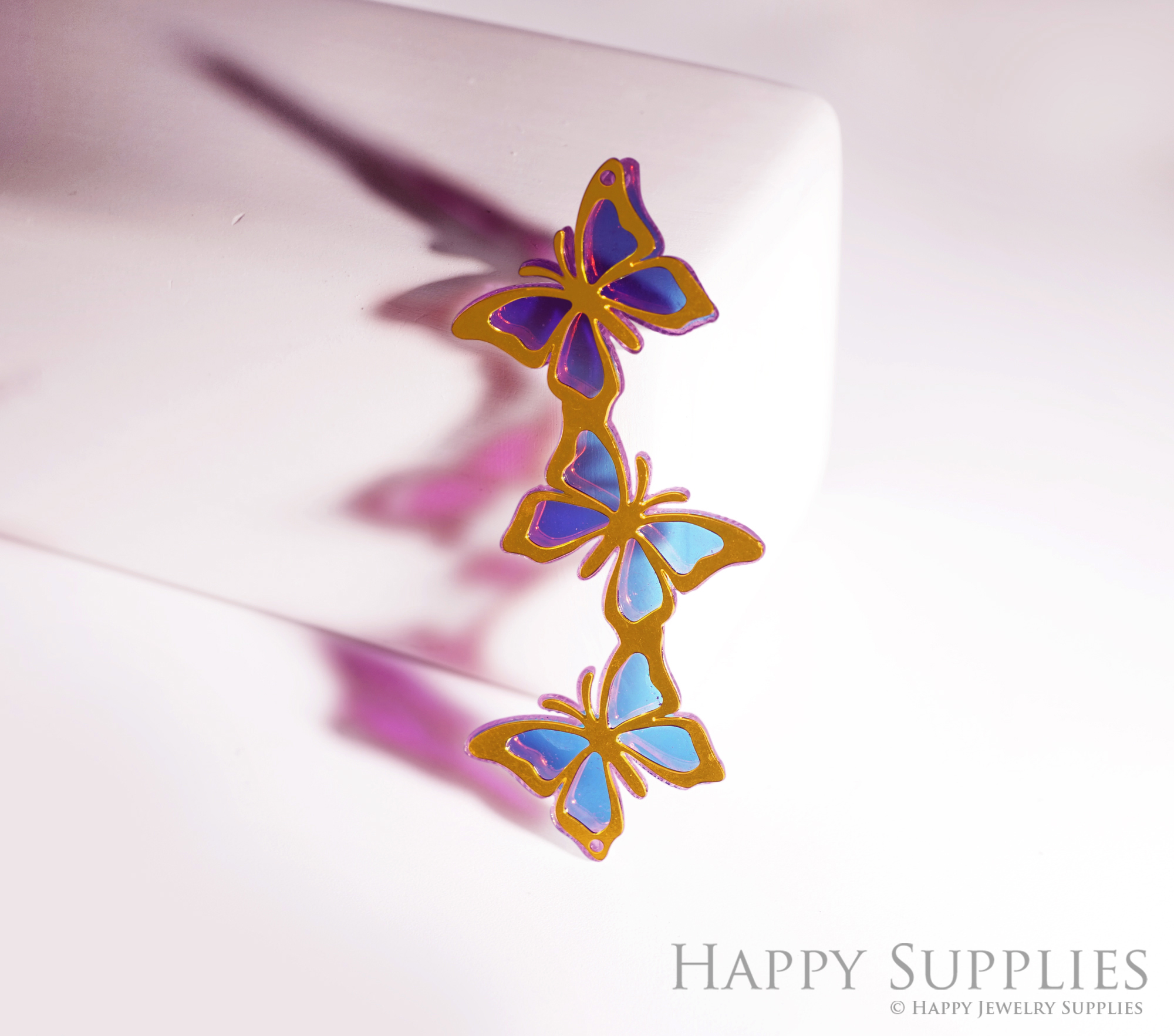 2pcs Rainbow Butterfly Charm, Brass Prism Charm,Iridescent Moth blossom Pendant,Butterfly Connector,DIY Jewelry Making Supplie Sun catcher(Q2799)
