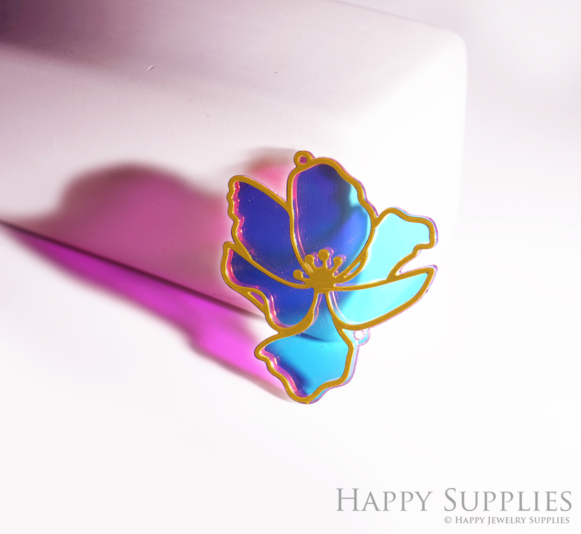 2pcs Rainbow Flowers Charm, Brass Prism Charm, Iridescent Lotus blossom Pendant, Sun catcher Flower Connector, DIY Jewelry Making Supplie (Q2324)