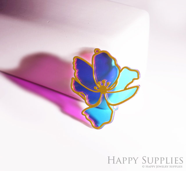 2pcs Rainbow Flowers Charm, Brass Prism Charm, Iridescent Lotus blossom Pendant, Sun catcher Flower Connector, DIY Jewelry Making Supplie (Q2324)