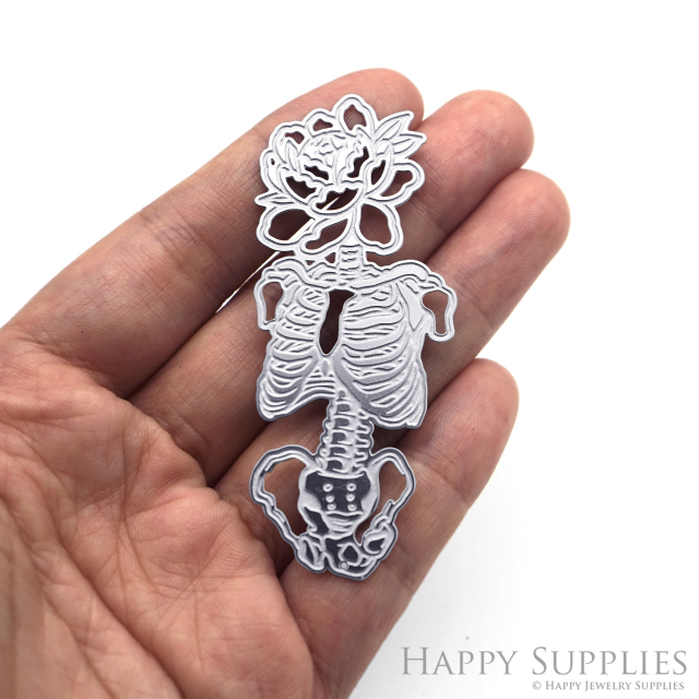 Corroded Stainless Steel Jewelry Charms, Skull Brass Charms, Earring Charms, Etched Silver Jewelry Pendants, Etched Brass Jewelry Findings, Jewelry Wholesale (SSB1101)