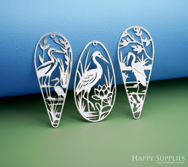 2pcs Stainless Steel Jewelry Charms, Raw Brass Charms, Crane Charms, Earrings Findings, Stainless Steel Silver Jewelry Pendants, Brass Jewelry Findings, Stainless Steel Pendants Jewelry Wholesale (D2975)
