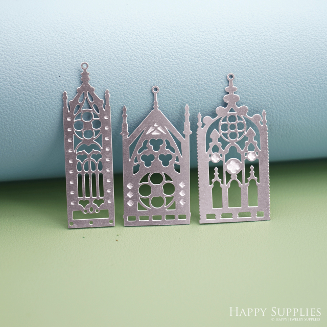 Corroded Stainless Steel Jewelry Charms, Gothic Cathedral Window Etched Brass Charms,Stainless Steel Silver Jewelry Pendants, Stainless Steel Silver Jewelry Findings, Corroded Stainless Steel Pendants Jewelry Wholesale (SSB1096)