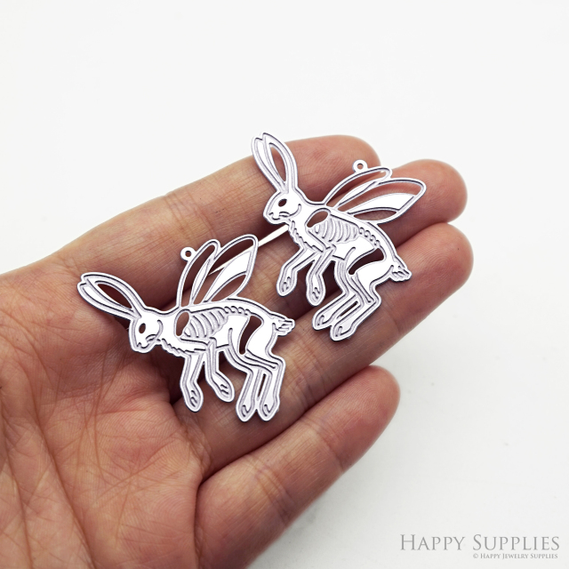 Corroded Stainless Steel Jewelry Charms, Rabbit Halloween Brass Charms, Earring Charms, Etched Silver Jewelry Pendants, Etched Brass Jewelry Findings, Jewelry Wholesale (SSB1117)