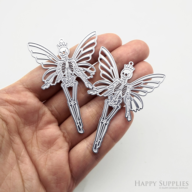 Corroded Stainless Steel Jewelry Charms, Skull Halloween Brass Charms, Earring Charms, Etched Silver Jewelry Pendants, Etched Brass Jewelry Findings, Jewelry Wholesale (SSB1112)