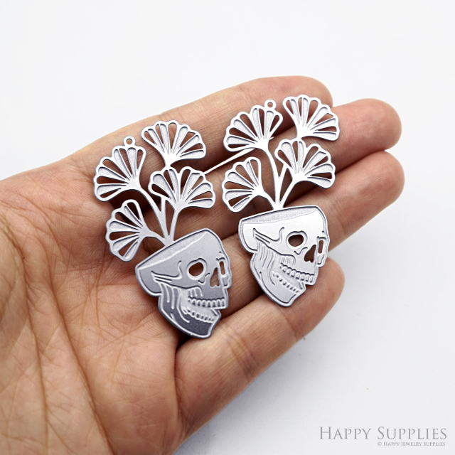 Corroded Stainless Steel Jewelry Charms, Skull Halloween Brass Charms, Earring Charms, Etched Silver Jewelry Pendants, Etched Brass Jewelry Findings, Jewelry Wholesale (SSB1113)