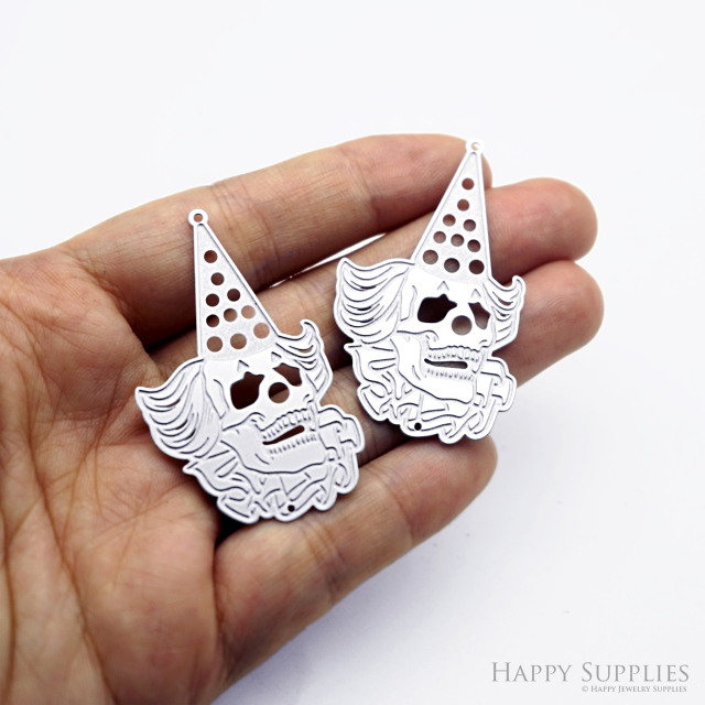 Corroded Stainless Steel Jewelry Charms, Skull Halloween Brass Charms, Earring Charms, Etched Silver Jewelry Pendants, Etched Brass Jewelry Findings, Jewelry Wholesale (SSB1121)