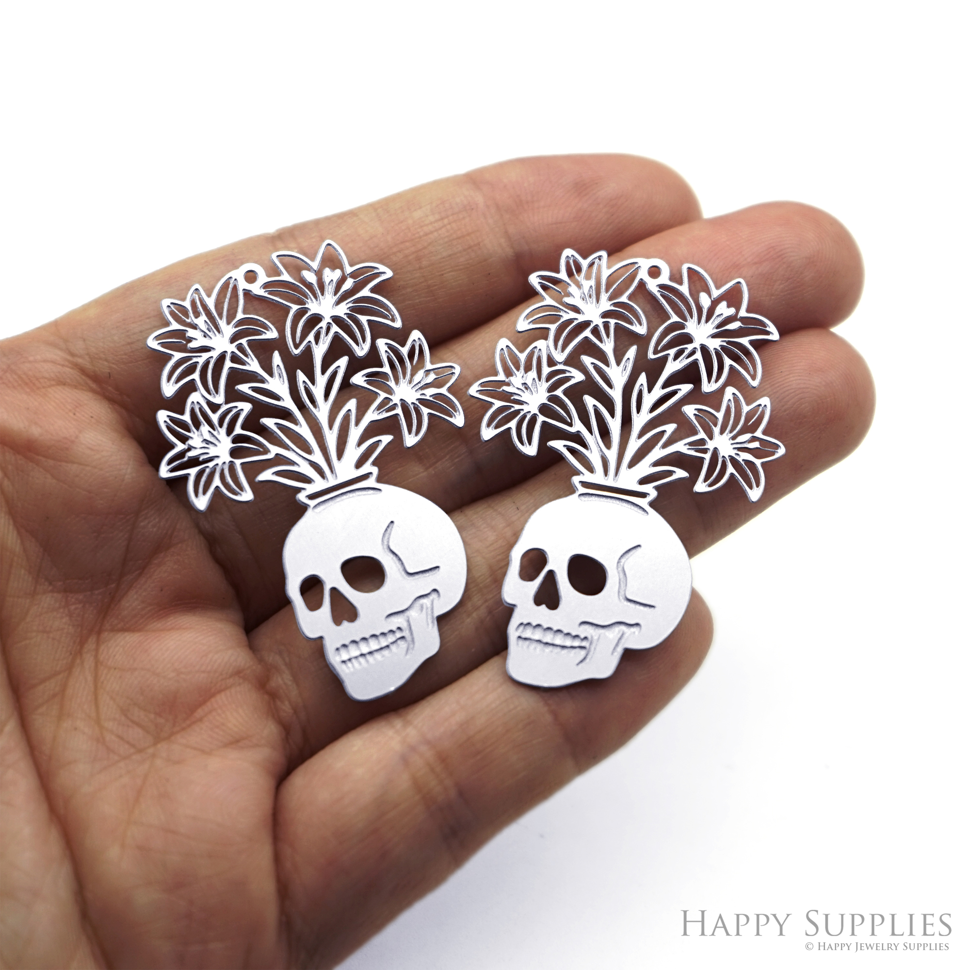 Corroded Stainless Steel Jewelry Charms, Skull Halloween Brass Charms, Earring Charms, Etched Silver Jewelry Pendants, Etched Brass Jewelry Findings, Jewelry Wholesale (SSB1115)