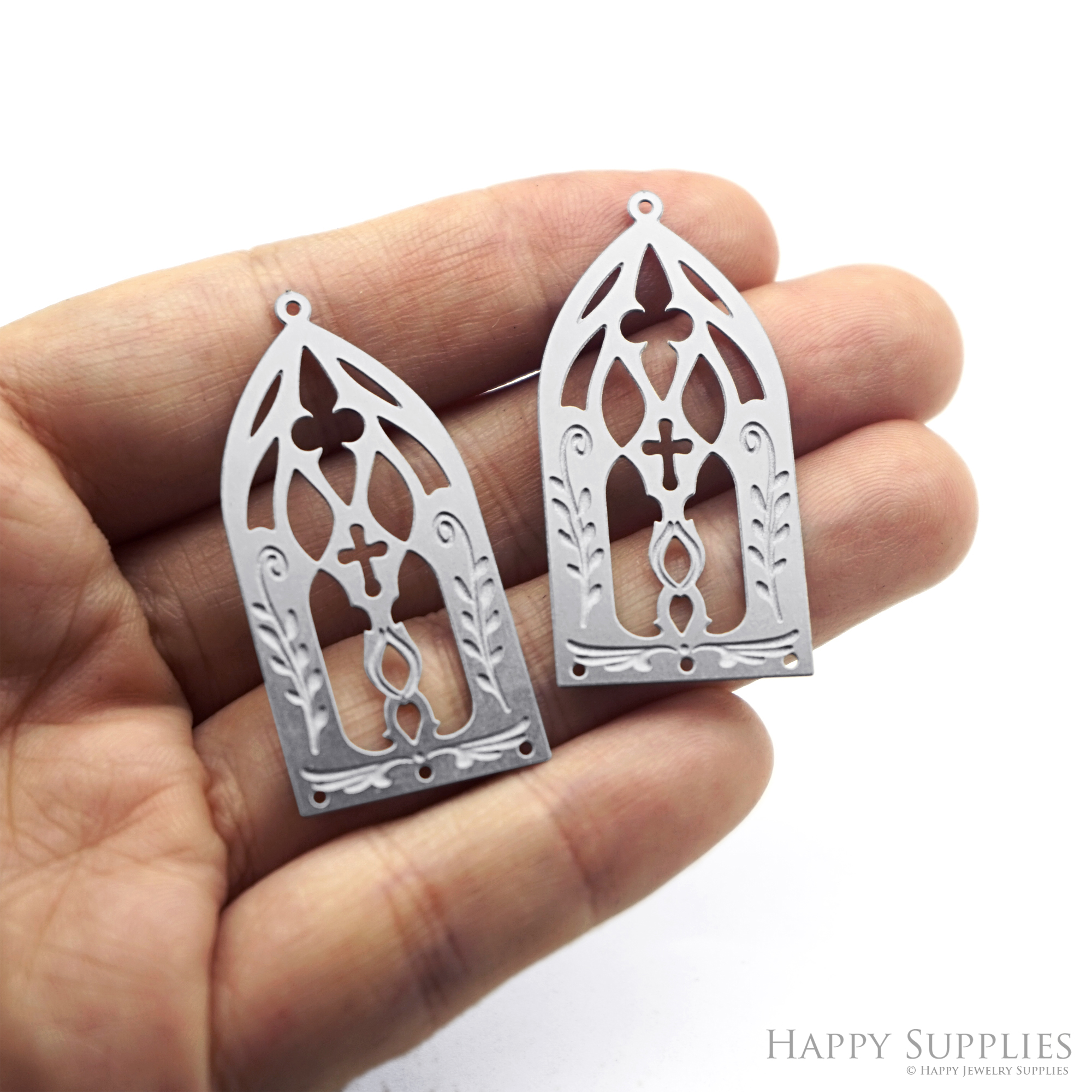 Corroded Stainless Steel Jewelry Charms, Gothic Cathedral Window Etched Brass Charms,Stainless Steel Silver Jewelry Pendants, Stainless Steel Silver Jewelry Findings, Corroded Stainless Steel Pendants Jewelry Wholesale (SSB1116)