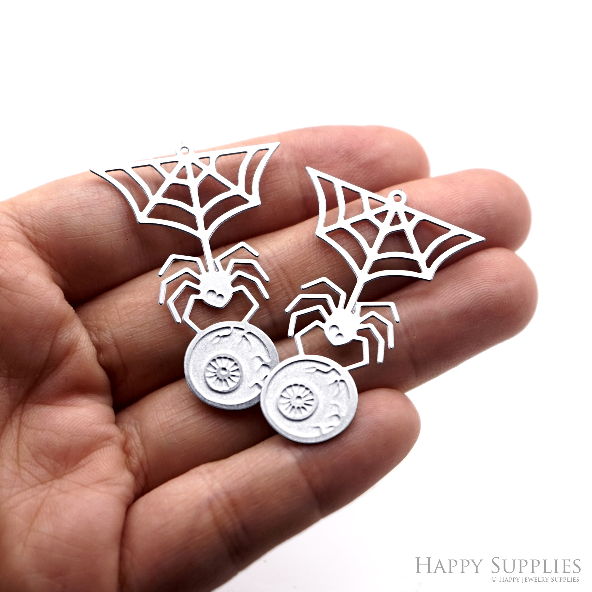 Corroded Stainless Steel Jewelry Charms, Spider Halloween Brass Charms, Earring Charms, Etched Silver Jewelry Pendants, Etched Brass Jewelry Findings, Jewelry Wholesale (SSB1120)