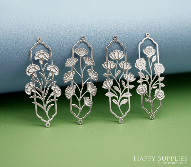 Corroded Stainless Steel Jewelry Charms, Flower Etched Brass Charms,Stainless Steel Silver Jewelry Pendants, Stainless Steel Silver Jewelry Findings, Corroded Stainless Steel Pendants Jewelry Wholesale (SSB1099)