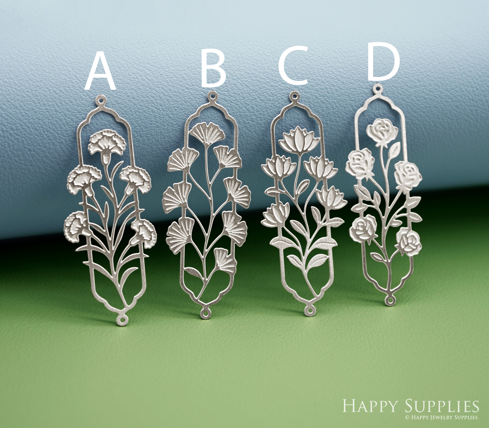 Corroded Stainless Steel Jewelry Charms, Flower Etched Brass Charms,Stainless Steel Silver Jewelry Pendants, Stainless Steel Silver Jewelry Findings, Corroded Stainless Steel Pendants Jewelry Wholesale (SSB1099)