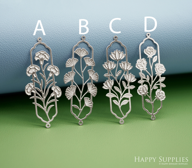Corroded Stainless Steel Jewelry Charms, Flower Etched Brass Charms,Stainless Steel Silver Jewelry Pendants, Stainless Steel Silver Jewelry Findings, Corroded Stainless Steel Pendants Jewelry Wholesale (SSB1099)