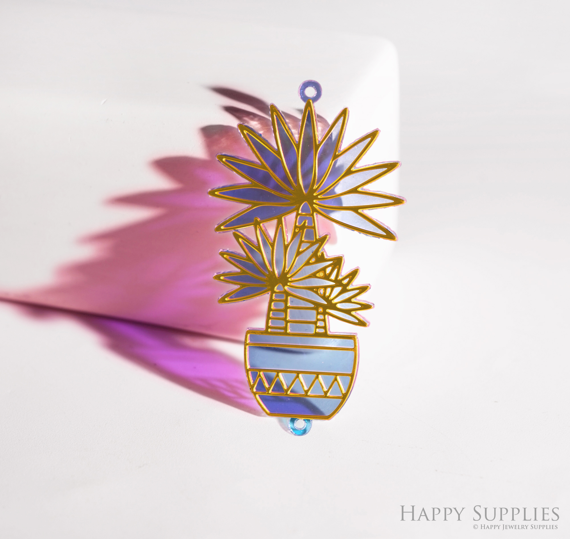 2pcs Rainbow Potted Plant Charm, Brass Prism Charm, Iridescent Plant Pendant, Plant Connector, DIY Jewelry Making Supplie, DIY Suncatchers (Q045)