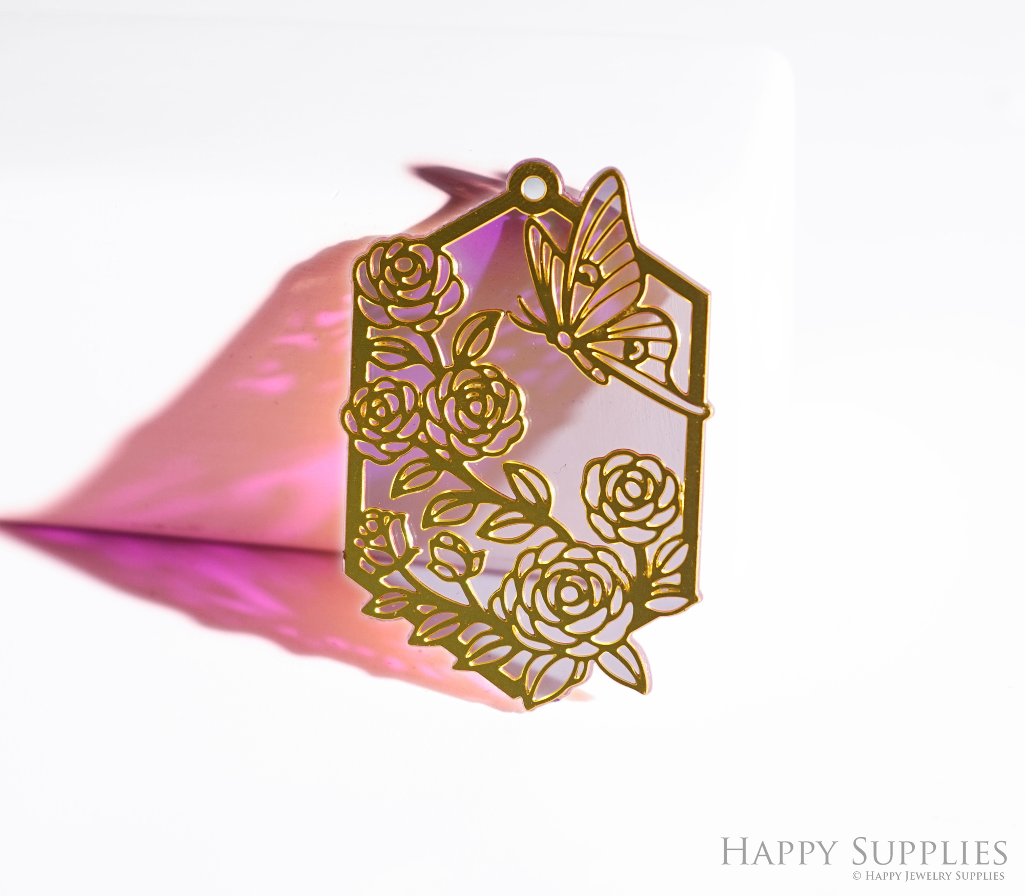 2pcs Rainbow Flower Charm,Brass Prism Charm, Iridescent Butterfly Pendant, Flower Rose with Butterfly Connector,DIY Jewelry Making Supplie (Q041)