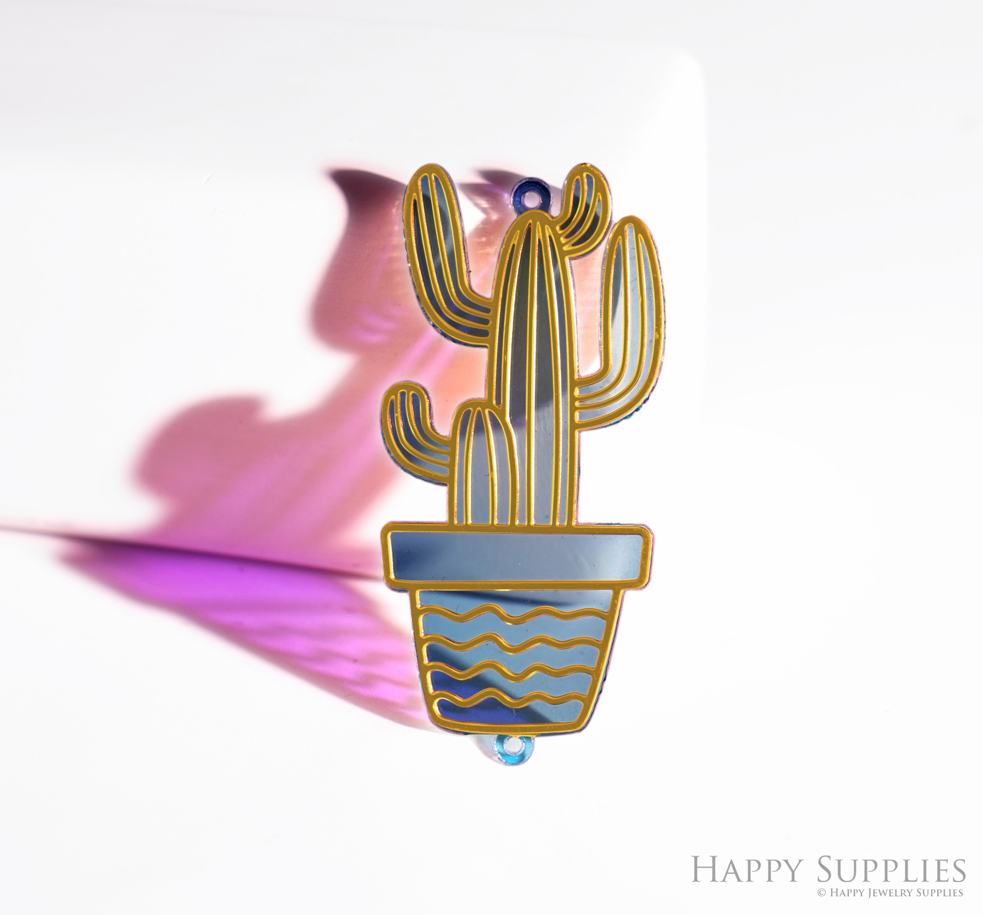 2pcs Rainbow Cactus Charm, Brass Prism Charm, Iridescent Cactus Pendant, Cactus Connector, DIY Jewelry Making Supplie, DIY Suncatchers (Q043)