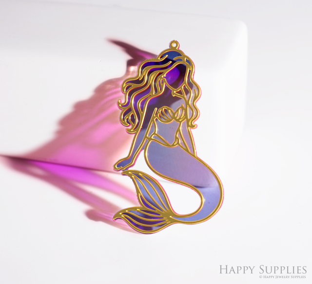 2pcs Rainbow Mermaid Charm, Brass Prism Charm, Iridescent Mermaid Pendant, Mermaid Connector, DIY Jewelry Making Supplie, DIY Suncatchers (Q042)