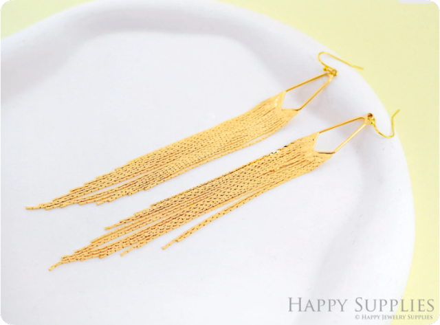 2pcs Gold Bead Chain Tassel Charm, Gold Chain Long Tassels ,18K Gold plated Brass Tassel, Earring Charm Pendants, Earring Tassel (NZG433)