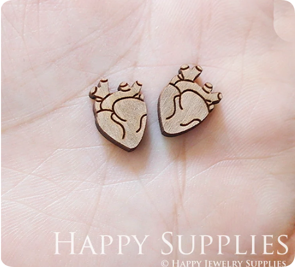4pcs Handmade Jewelry Making Supplies Wooden Charm, DIY Necklace Earrings Brooch, Laser Cut Heart Wooden Charms, Mini Wooden Earrings, Mini Wooden Charms (SWN217)