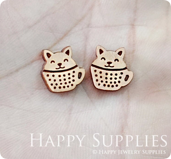 4pcs Handmade Jewelry Making Supplies Wooden Charm, DIY Necklace Earrings Brooch, Laser Cut Cat Wooden Charms, Mini Wooden Earrings, Mini Wooden Charms (SWN234)