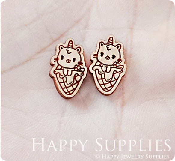 4pcs Handmade Jewelry Making Supplies Wooden Charm, DIY Necklace Earrings Brooch, Laser Cut Bear Wooden Charms, Mini Wooden Earrings, Mini Wooden Charms (SWN235)
