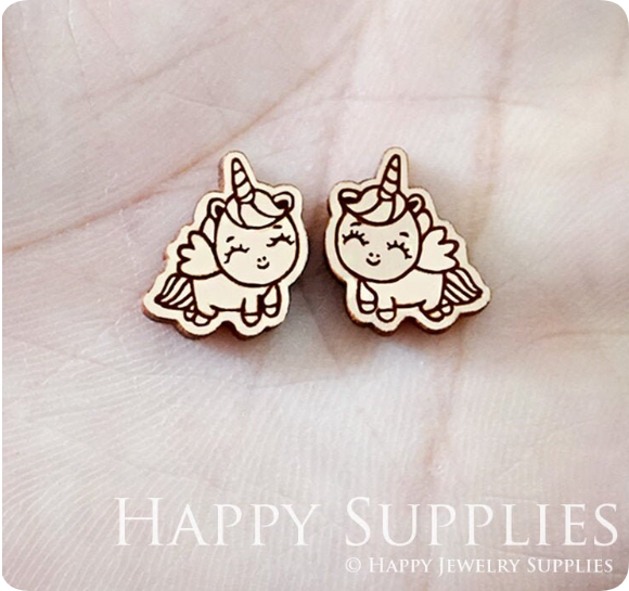 4pcs Handmade Jewelry Making Supplies Wooden Charm, DIY Necklace Earrings Brooch, Laser Cut Unicorn Wooden Charms, Mini Wooden Earrings, Mini Wooden Charms (SWN236)