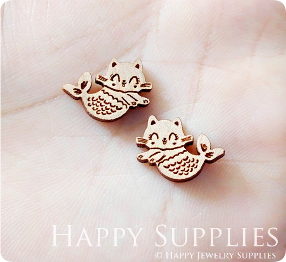4pcs Handmade Jewelry Making Supplies Wooden Charm, DIY Necklace Earrings Brooch, Laser Cut Bear Wooden Charms, Mini Wooden Earrings, Mini Wooden Charms (SWN244)