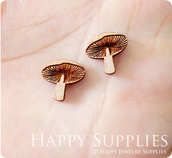4pcs Handmade Jewelry Making Supplies Wooden Charm, DIY Necklace Earrings Brooch, Laser Cut Mushroom Wooden Charms, Mini Wooden Earrings, Mini Wooden Charms (SWN247)