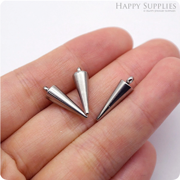 12pcs Stainless Steel Cone Charms - Stainless Steel Spike - Tribal Pendants With Loop - Earring Findings - Jewelry Supplies (BXG023)