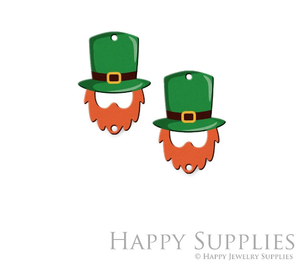 2pcs Handmade Jewelry Making Supplies Beads Cut Wooden St Patrick's Day Charm For DIY Necklace Earring Brooch (CW850)