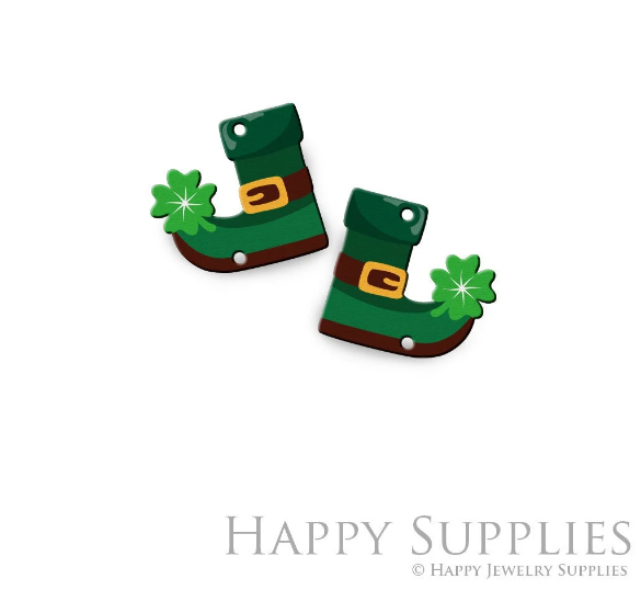 2pcs Handmade Jewelry Making Supplies Beads Cut Wooden St Patrick's Day Charm For DIY Necklace Earring Brooch (CW853)