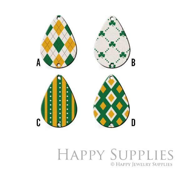 2pcs Handmade Jewelry Making Supplies Beads Cut Wooden Christmas St Patrick's Day Charm For DIY Necklace Earring Brooch (CW856)