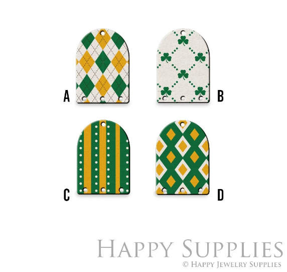 2pcs Handmade Jewelry Making Supplies Beads Cut Wooden St Patrick's Day Charm For DIY Necklace Earring Brooch (CW858)