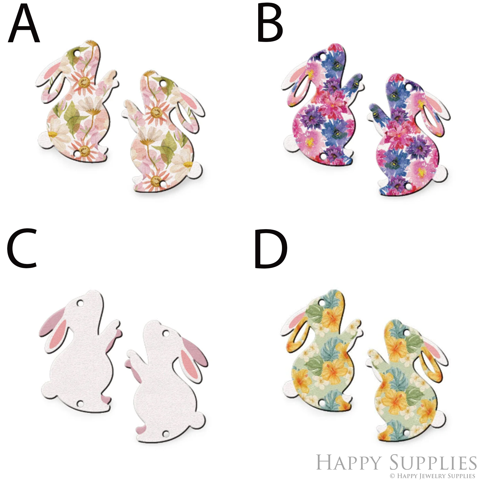 2pcs Handmade Jewelry Making Supplies Beads Cut Wooden Easter Rabbit Charm For DIY Necklace Earring Brooch (CW867)