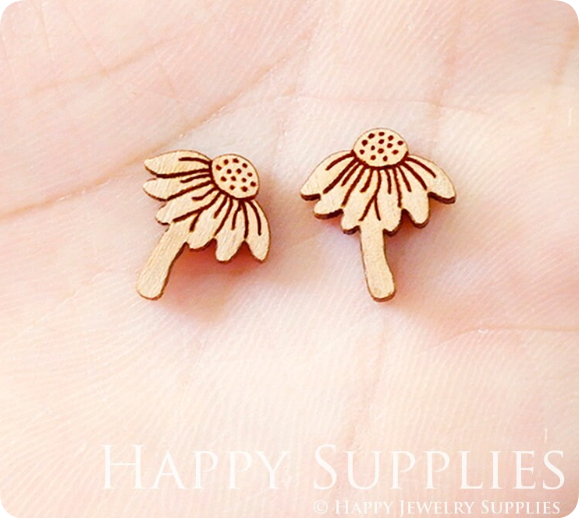 4pcs Handmade Jewelry Making Supplies Wooden Charm, DIY Necklace Earrings Brooch, Laser Cut Flower Wooden Charms, Mini Wooden Earrings, Mini Wooden Charms (SWN251)