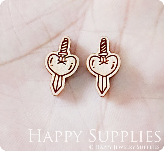 4pcs Handmade Jewelry Making Supplies Wooden Charm, DIY Necklace Earrings Brooch, Laser Cut Heart Wooden Charms, Mini Wooden Earrings, Mini Wooden Charms (SWN254)