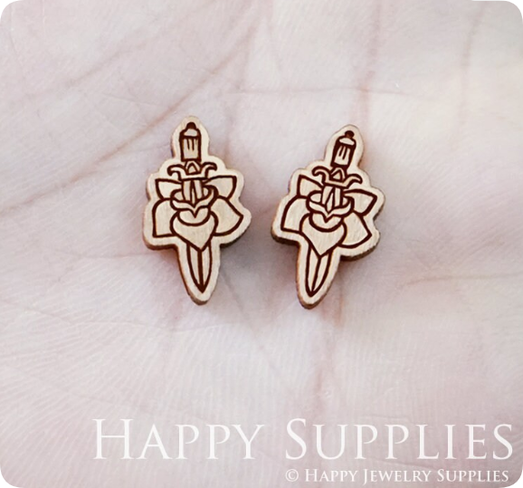 4pcs Handmade Jewelry Making Supplies Wooden Charm, DIY Necklace Earrings Brooch, Laser Cut Flower Wooden Charms, Mini Wooden Earrings, Mini Wooden Charms (SWN255)