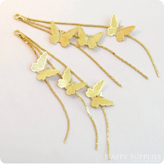 10pcs Gold Plated Tassel Charm Long Metal Tassels Butterfly Chain Threader，Long Metal Tassels Ball Chain Tassels (NZG405)